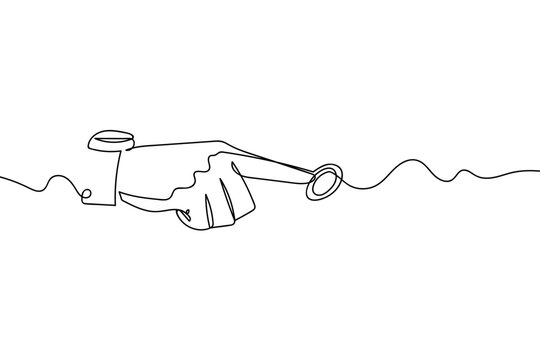 A single, continuous line a hand is pressing the start button. Single line draw design vector graphic illustration Editable stroke.
