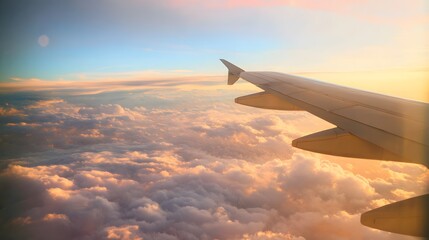 Obraz premium Golden sunrise paints serene skies a breathtaking view from above peaceful clouds flight journey