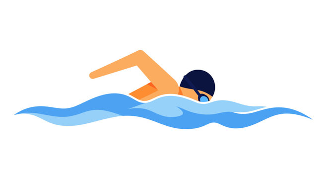 Dynamic swimmer executing freestyle stroke across vibrant blue water waves for athletic achievement concept