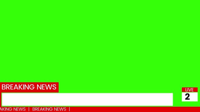 breaking news banner and scrolling ticker on green screen