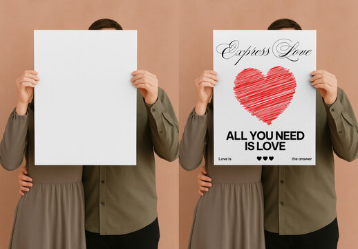Couple Holding Love Poster Mockup PSD