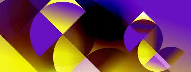 Obraz premium Abstract composition featuring overlapping circles, vibrant yellow, purple hues. Gradient transitions create dynamic visual effect.