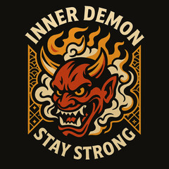 Vector illustration of a inner demon Dracula  head skull engulfed in fire, an intense symbol for a dark tattoo design