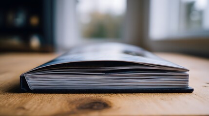 Nostalgic Photo Album on Wood Table Evokes Warm Memories of Treasured Moments Captured