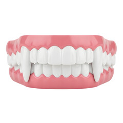 Fototapeta premium Vampire fangs in pink gums isolated on transparent background