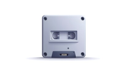 Fototapeta premium Minimal retro 8‑bit video game cartridge in matte grey with blank label and crisp edges on a clean backdrop; nostalgic console vibe, soft bokeh, and studio light—ideal for gaming wallpapers and mockup