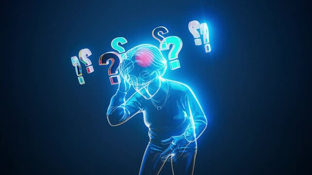 Conceptual 3D animation of an old woman losing control due to a neurological event