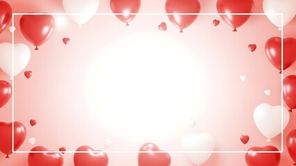 Pink balloon party background with white frame and bokeh lights