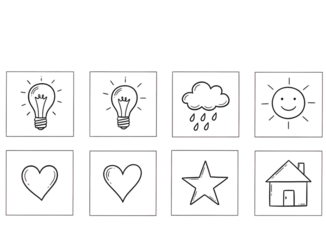 A collection of cute hand-drawn icons including light bulb, heart, and house on a dark background isolated on transparent background