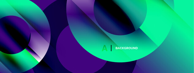 Abstract vibrant layers create dynamic composition. Smooth gradients blend purple, teal, green hues. Modern design evokes energy, movement.