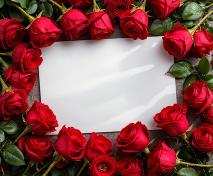 folio blanco con rosas rojas alrededor