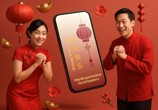 Festive Chinese New Year Celebration Mobile Screen Mockup PSD