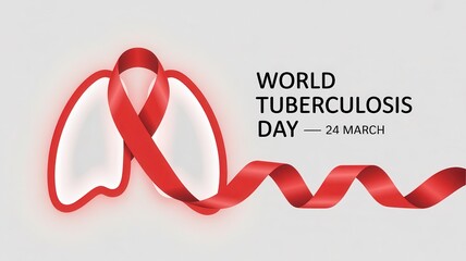 World tuberculosis day awareness ribbon shaped like lung on white background