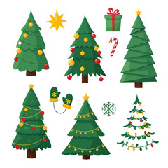 Festive Christmas Tree Collection Holiday Decorations and Winter Season Elements.