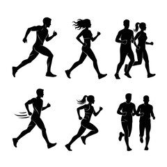Silhouette Runners Dynamic Figures in Motion for Fitness and Sport.