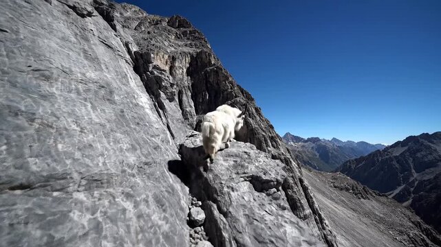 Mountain Goat Navigates Treacherous Cliffs in Extreme Wide