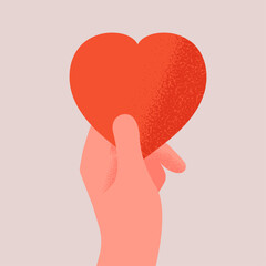 Hand holding a heart with grain texture