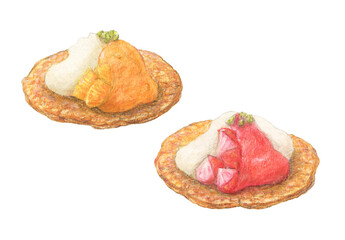 フルーツカナッペ　水彩色鉛筆イラスト