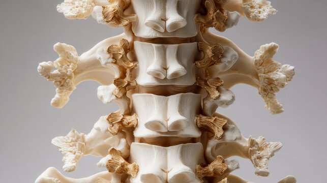 Human spine model showing osteophytes and bone spurs