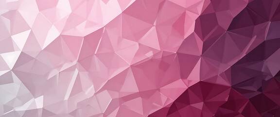 Fototapeta premium A digital low-poly geometric background where the facets are rendered in three tones: pure white, light bubblegum pink, and dark wine red. Minimalist and modern.