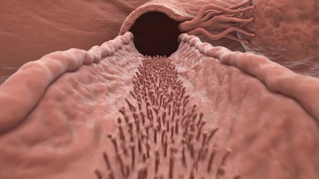 Medical animation of the human fallopian tube with cilia and fimbriae