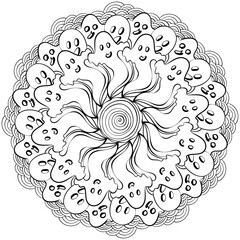 Ghost mandala, Halloween coloring page outline for creative activities