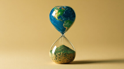 Earth shaping hourglass showing climate change time running out