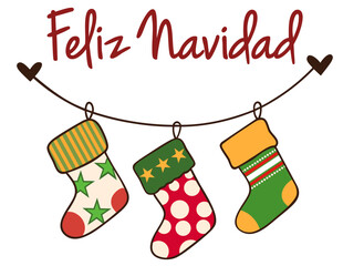 Feliz Navidad Christmas Garland with Hanging Stockings &mdash;
