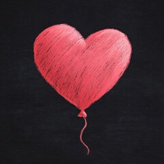 Red heart-shaped balloon drawn with chalk on a blackboard background symbolizing love and celebration.