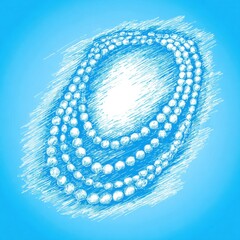 Hand-drawn sketch of a layered pearl necklace on a blue textured background.