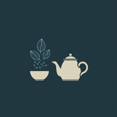Minimal Tea Leaves and Teapot Icon on Dark Background
