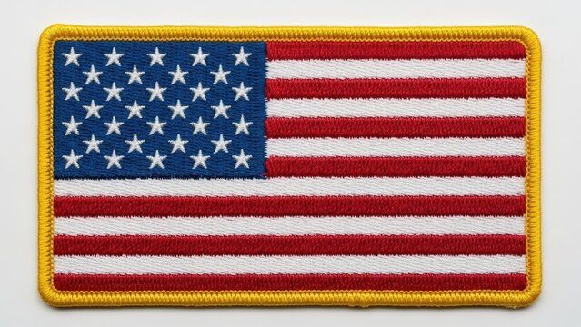 Embroidered United States of America flag patch isolated on white background.