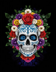 Porcelain Skull Blooming with Roses