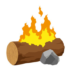 Fireplace campfire type. Burning wood, travel and adventure symbol. Vector bonfire or woodfire in cartoon flat style. Tourist bonfires in stack
