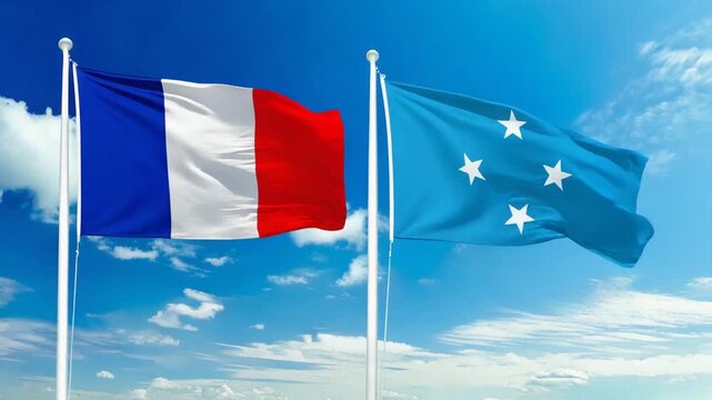 フランスの国旗とミクロネシア連邦の国旗(France flag & Micronesia flag.)

