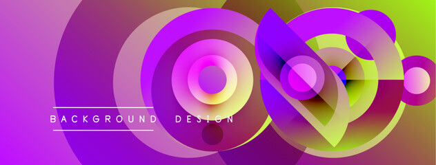 Abstract vibrant circles overlap, creating dynamic colorful background. Text reads background design. Modern visual presentation.