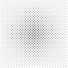Halftone vector template of black stars gradually decreasing from the center to the edge. Lattice gradient transition. Particles breaking radially.