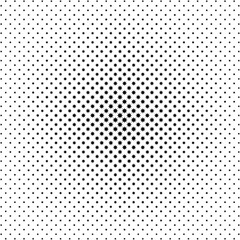 Circular halftone vector template of black dots gradually decreasing from the center to the edge. Lattice gradient transition. Particles dispersing radially.