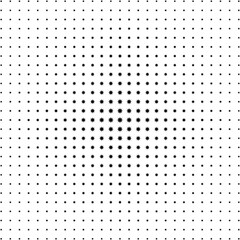 Halftone vector template of black stars gradually decreasing from the center to the edge. Lattice gradient transition. Particles breaking radially.