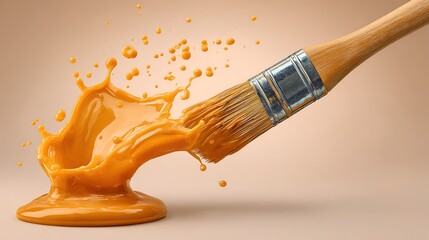 Dynamic Close-Up Of Paintbrush Splashing Colorful Paint, Background For Art Class Poster Or Creative Ad Banner Design.