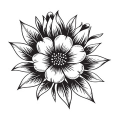 Black flower o shape vector graphics on white background.
