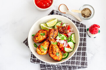 Oven Baked Chicken Drumsticks with Condiments