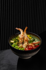 Poke bowl with shrimp and vegetables isolated for menu