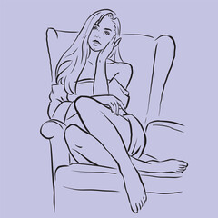 a woman posing with a chair vector for illustration card decoration