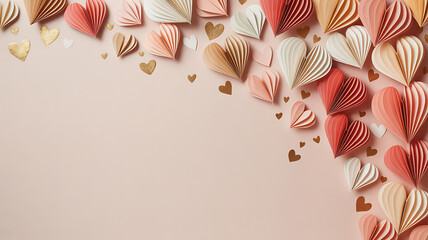 Romantic paper hearts on pink background for Valentine's Day