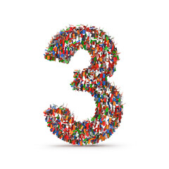 Colorful Number Three Composed of Many Small Confetti