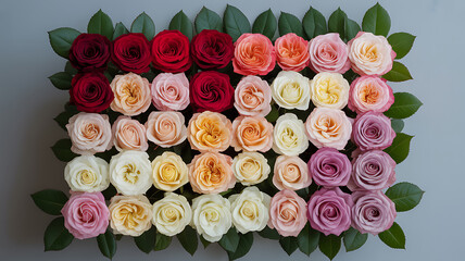 Vibrant roses in colorful array for decoration