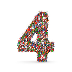 Colorful Number Four Composed of Many Small Confetti