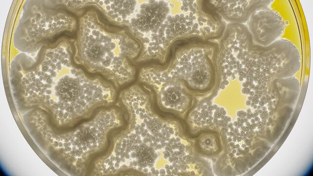Mold Colonies Growing on Yellow Liquid in Petri Dish Over Time