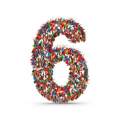 Colorful Number Six Composed of Many Small Confetti